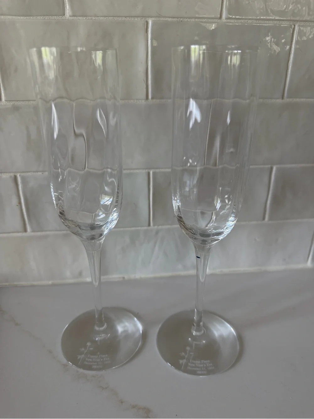 Tiffany & Co. Etched  Champagne Flutes Set of 2 Trump Plaza NYE 1994 388/650